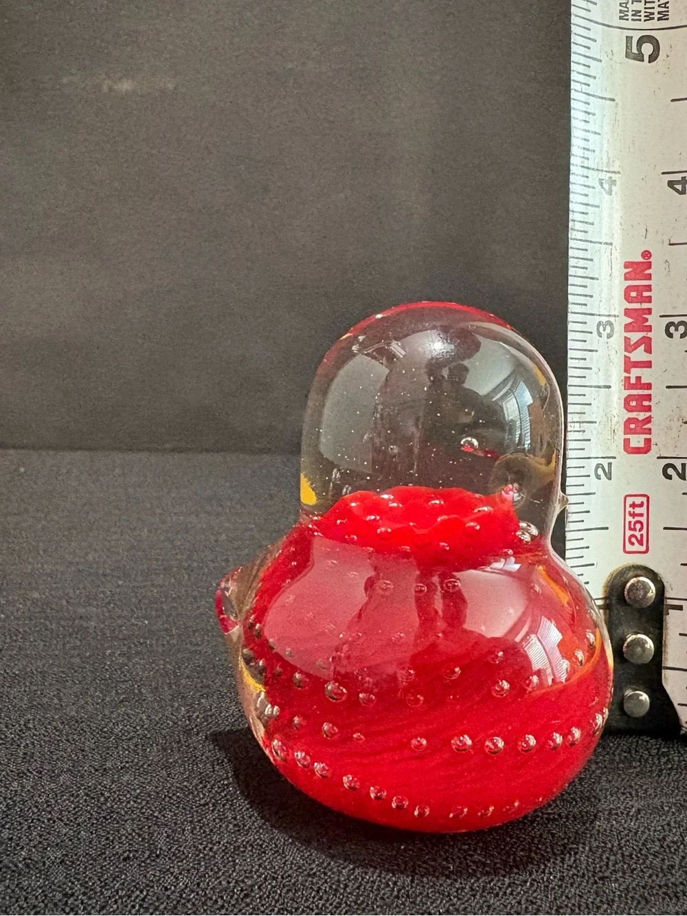 vintage hand-blown glass chick paperweight encased controlled bubbles